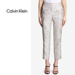 Flattering Calvin Klein jacquard metallic silver pants | sz 12